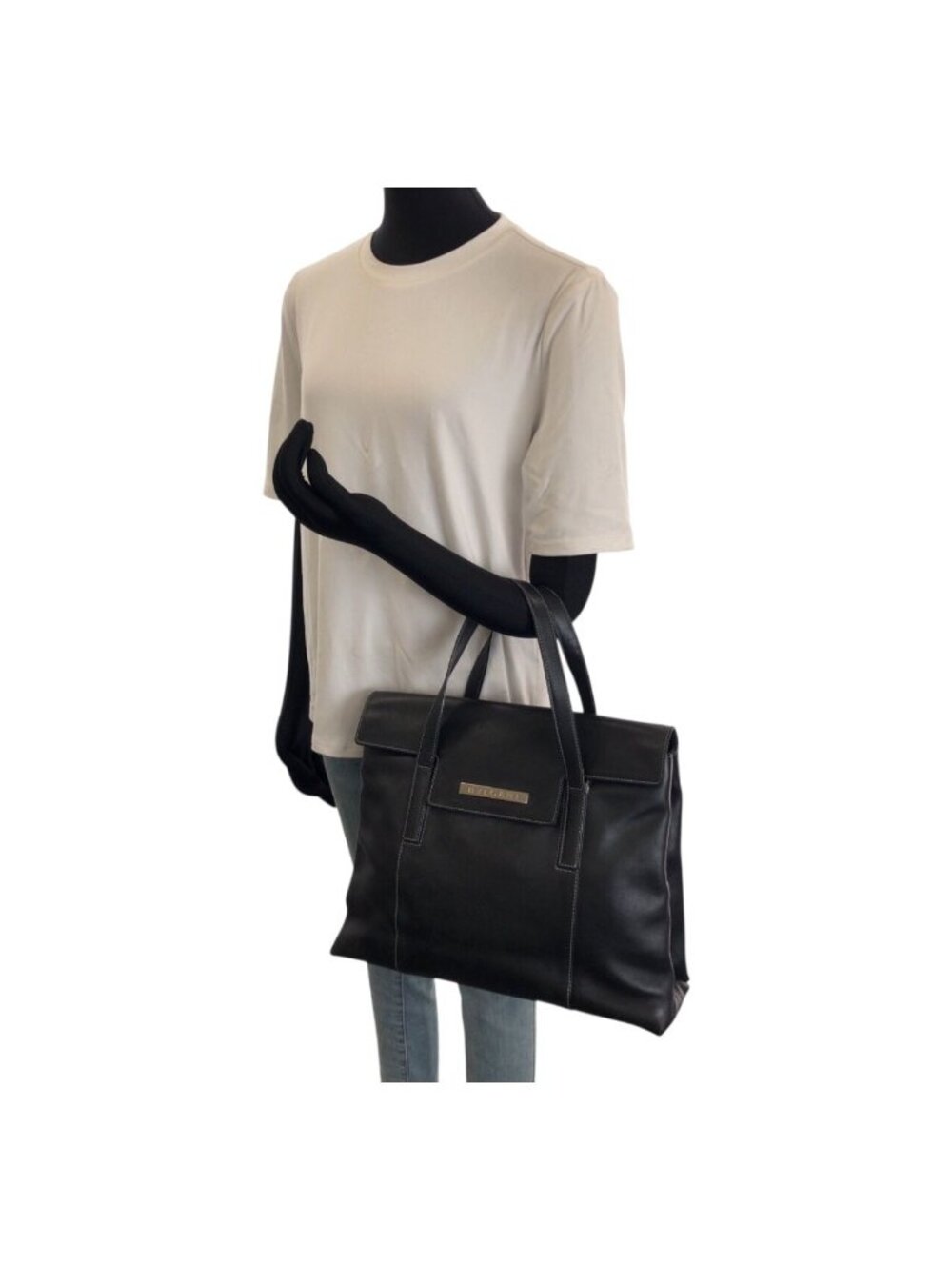 Bvlgari Vintage 2-Way Black Silver Leather Tote Shoulder Bag - Picture 7 of 9